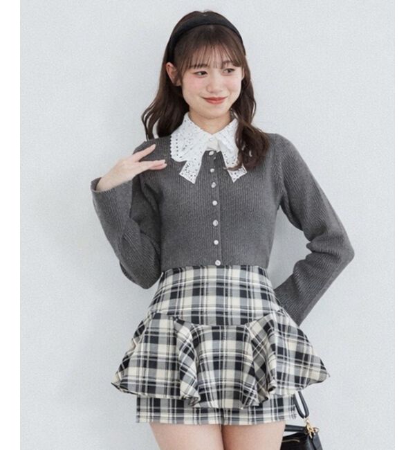  「リボンレース襟ニットカーディガン」|カーディガン|