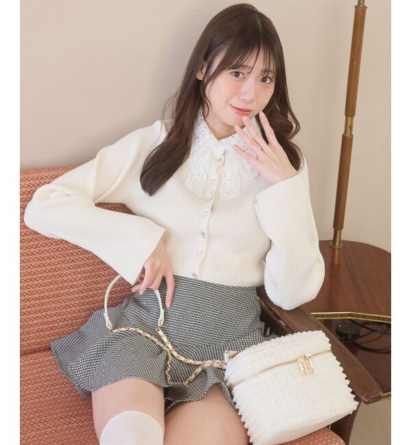  「リボンレース襟ニットカーディガン」|カーディガン|