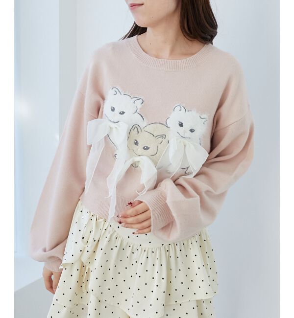  「オメカシにゃんずリボンニット」|ニット・セーター|ピンク