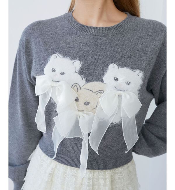  「オメカシにゃんずリボンニット」|ニット・セーター|