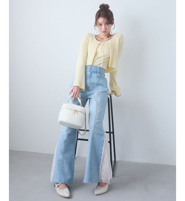  「パール&times;レーススリットデニム」|デニム|