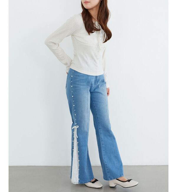  「パール&times;レーススリットデニム」|デニム|