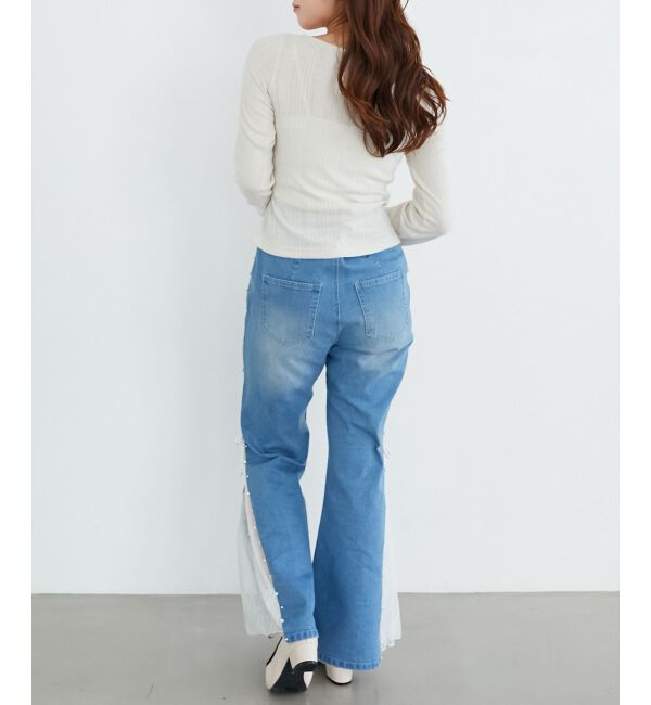  「パール&times;レーススリットデニム」|デニム|