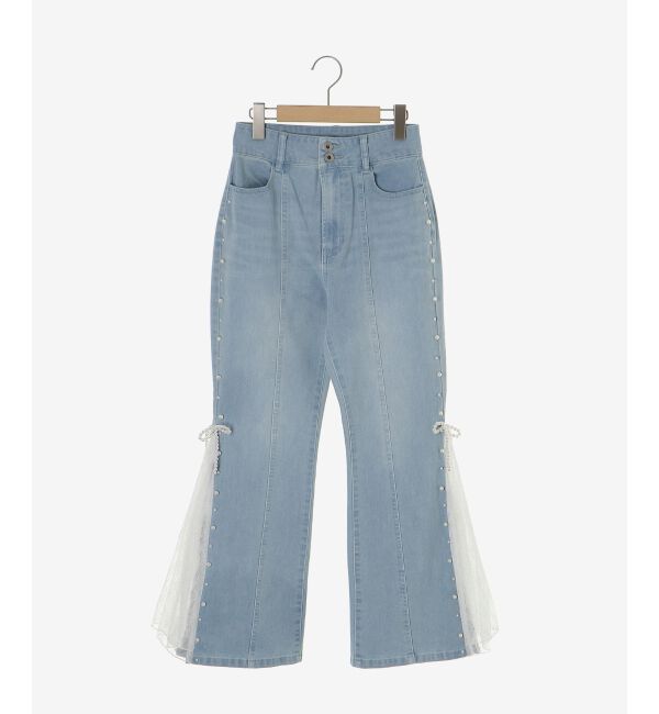  「パール&times;レーススリットデニム」|デニム|