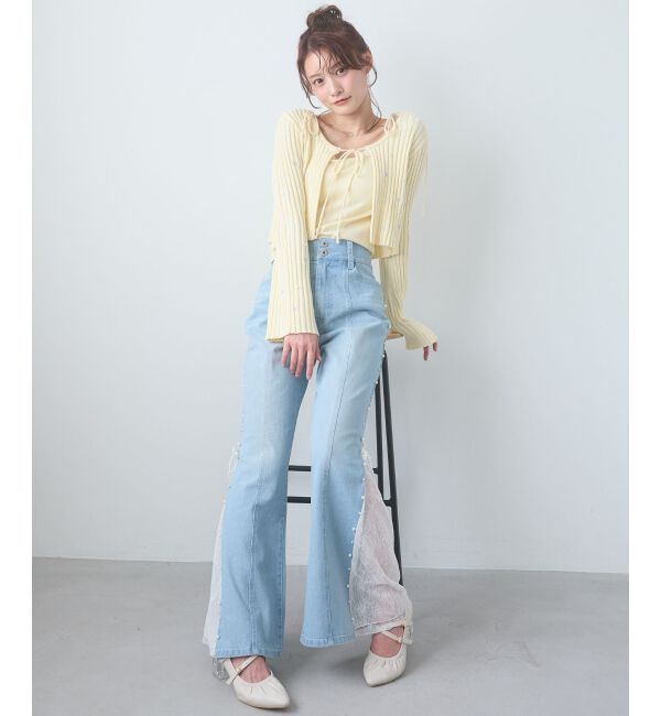  「パール&times;レーススリットデニム」|デニム|