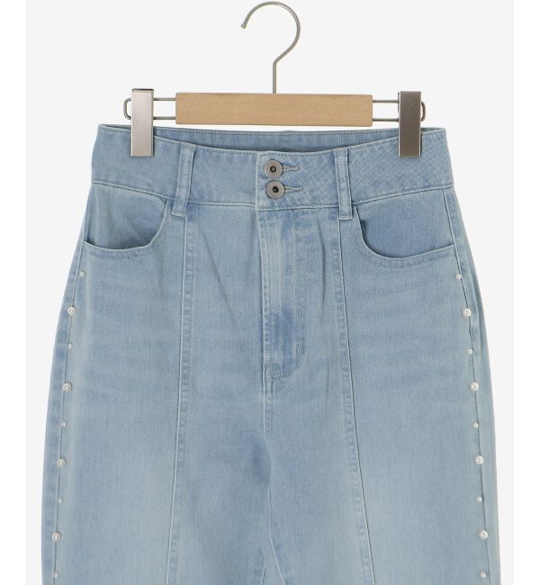  「パール&times;レーススリットデニム」|デニム|