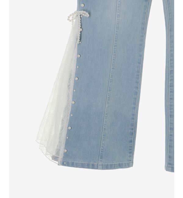  「パール&times;レーススリットデニム」|デニム|