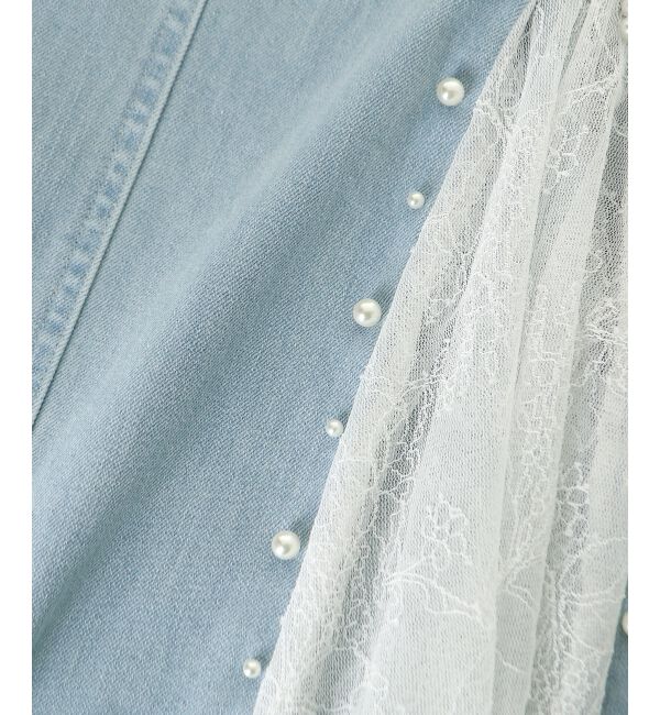  「パール&times;レーススリットデニム」|デニム|