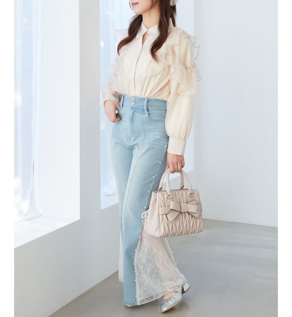  「パール&times;レーススリットデニム」|デニム|