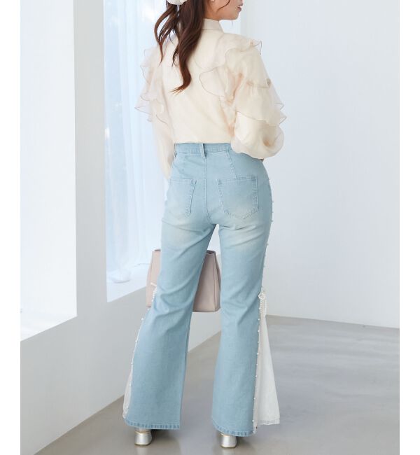  「パール&times;レーススリットデニム」|デニム|