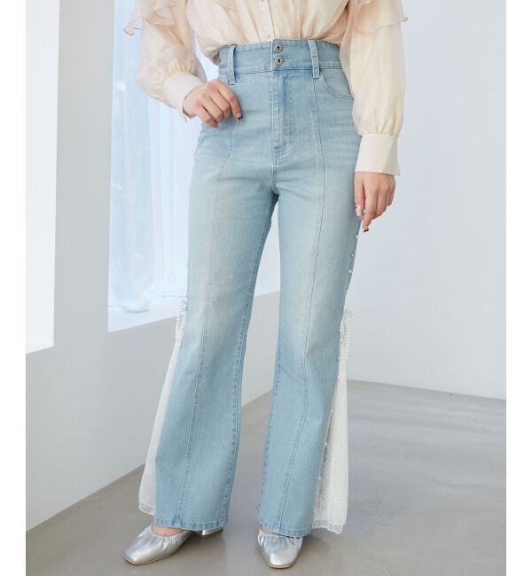  「パール&times;レーススリットデニム」|デニム|