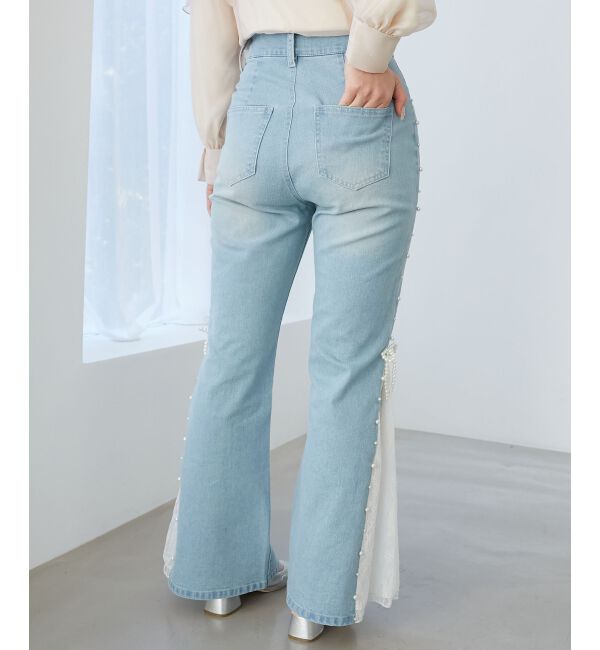  「パール&times;レーススリットデニム」|デニム|