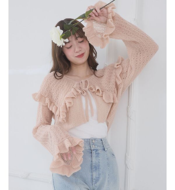  「キャミセットビッグカラーフリルカーデ」|カーディガン|