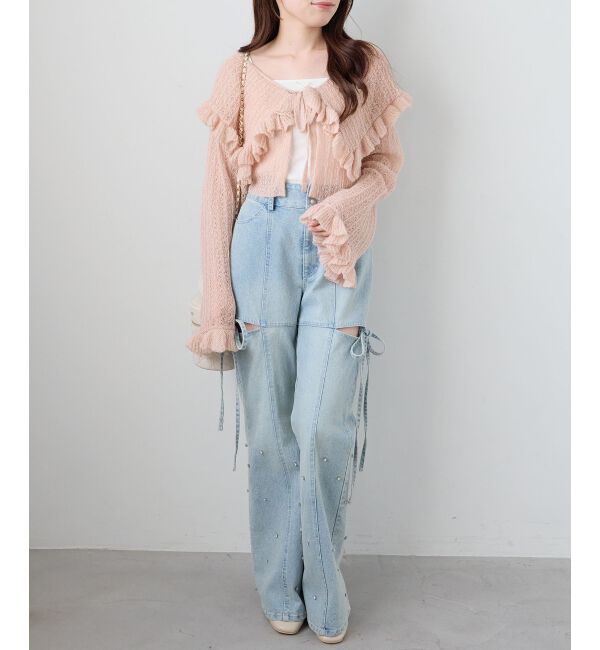  「キャミセットビッグカラーフリルカーデ」|カーディガン|