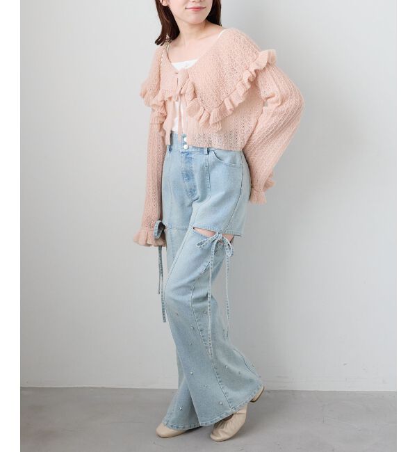  「キャミセットビッグカラーフリルカーデ」|カーディガン|