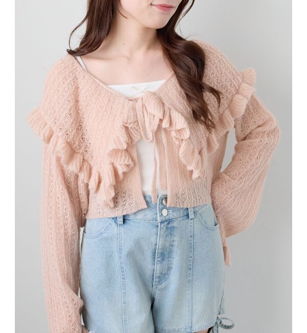  「キャミセットビッグカラーフリルカーデ」|カーディガン|