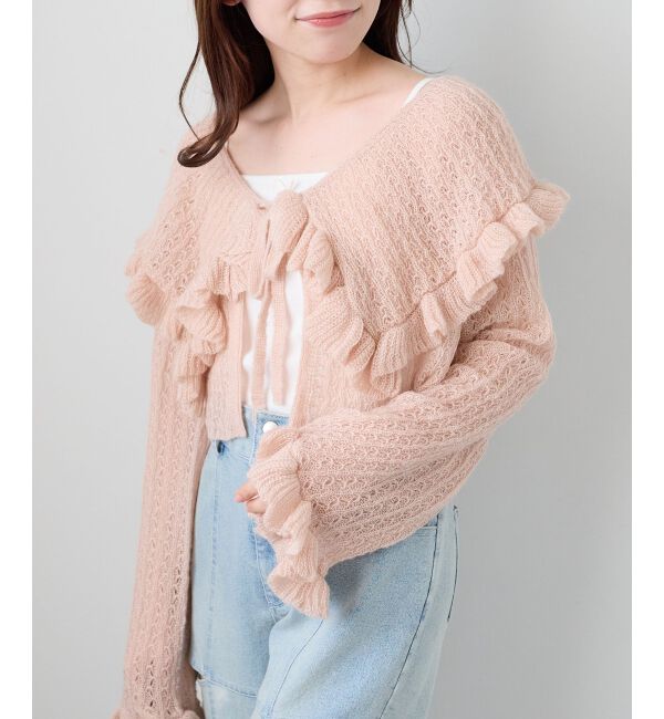  「キャミセットビッグカラーフリルカーデ」|カーディガン|