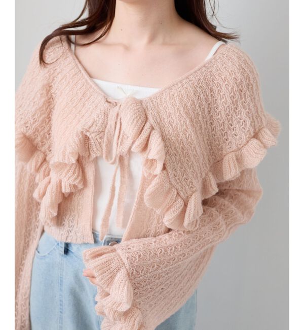  「キャミセットビッグカラーフリルカーデ」|カーディガン|