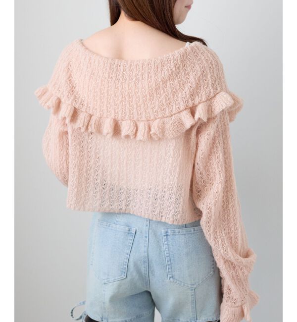  「キャミセットビッグカラーフリルカーデ」|カーディガン|