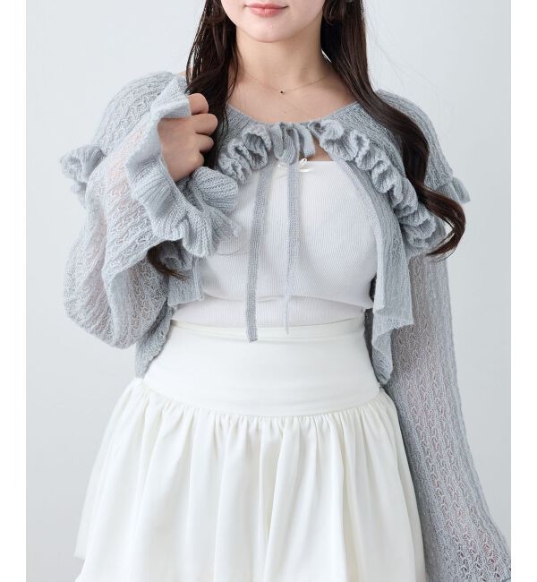  「キャミセットビッグカラーフリルカーデ」|カーディガン|