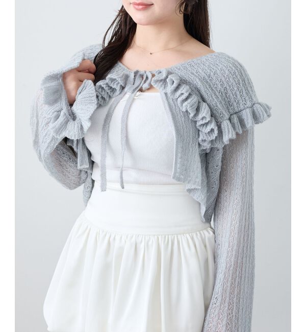  「キャミセットビッグカラーフリルカーデ」|カーディガン|