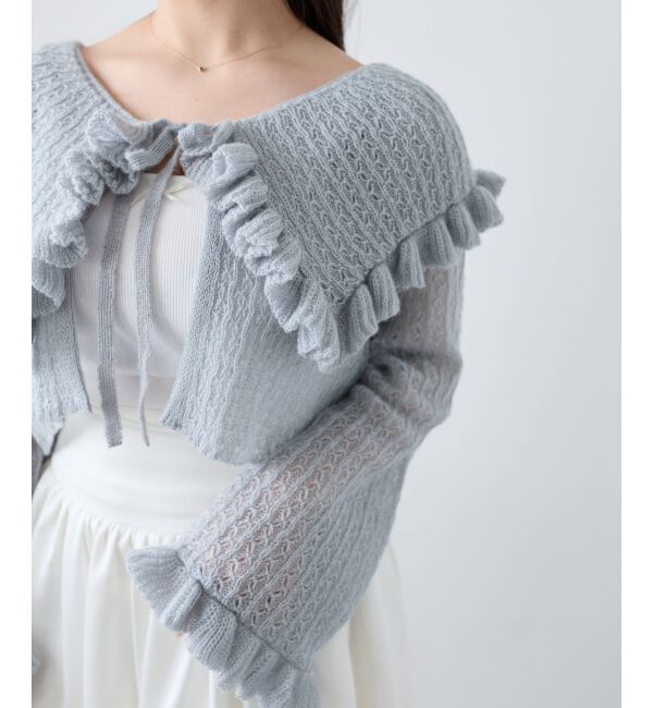  「キャミセットビッグカラーフリルカーデ」|カーディガン|