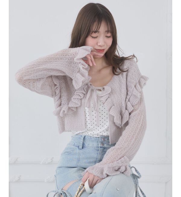  「キャミセットビッグカラーフリルカーデ」|カーディガン|