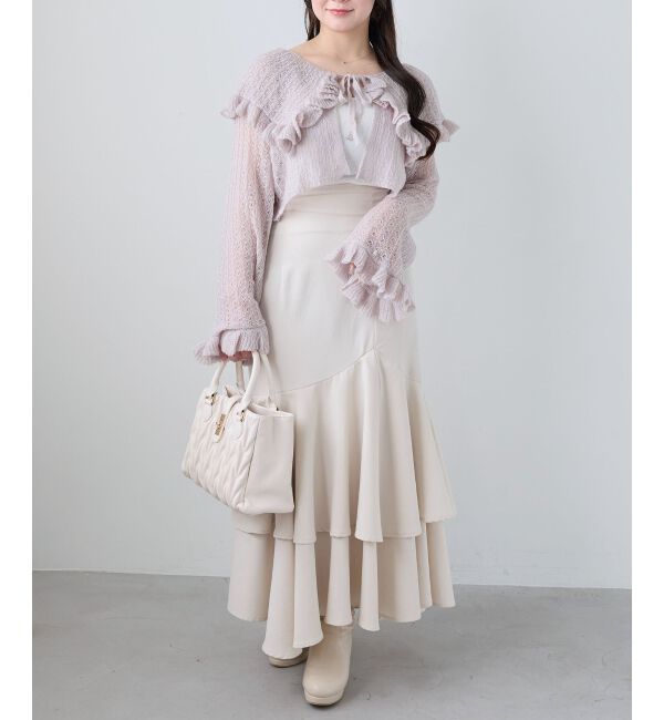  「キャミセットビッグカラーフリルカーデ」|カーディガン|