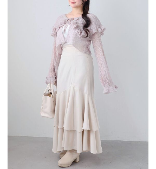  「キャミセットビッグカラーフリルカーデ」|カーディガン|