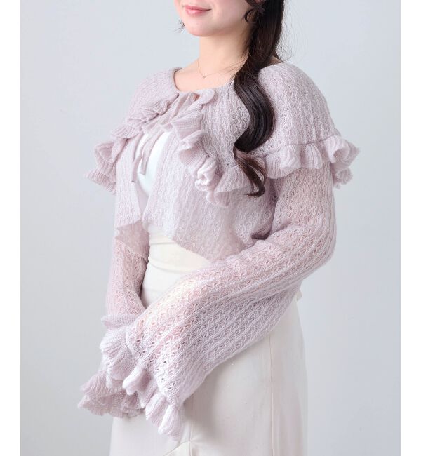  「キャミセットビッグカラーフリルカーデ」|カーディガン|