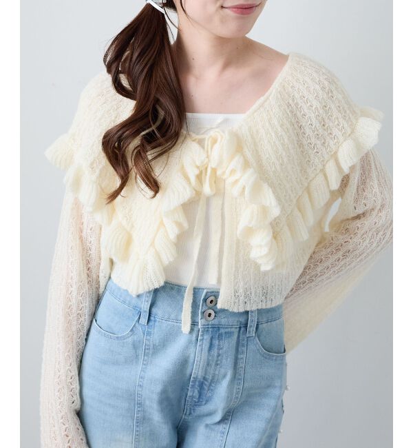  「キャミセットビッグカラーフリルカーデ」|カーディガン|