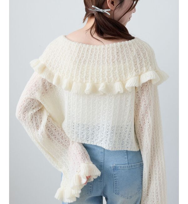  「キャミセットビッグカラーフリルカーデ」|カーディガン|