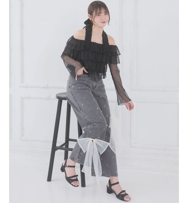  「リボンブローチセットキラキラデニム」|デニム|