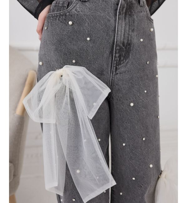  「リボンブローチセットキラキラデニム」|デニム|