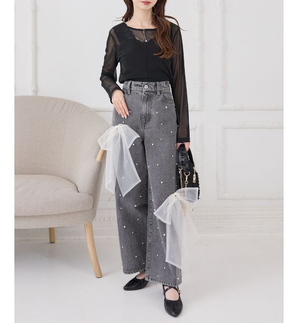  「リボンブローチセットキラキラデニム」|デニム|