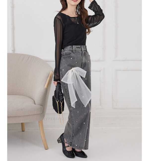  「リボンブローチセットキラキラデニム」|デニム|