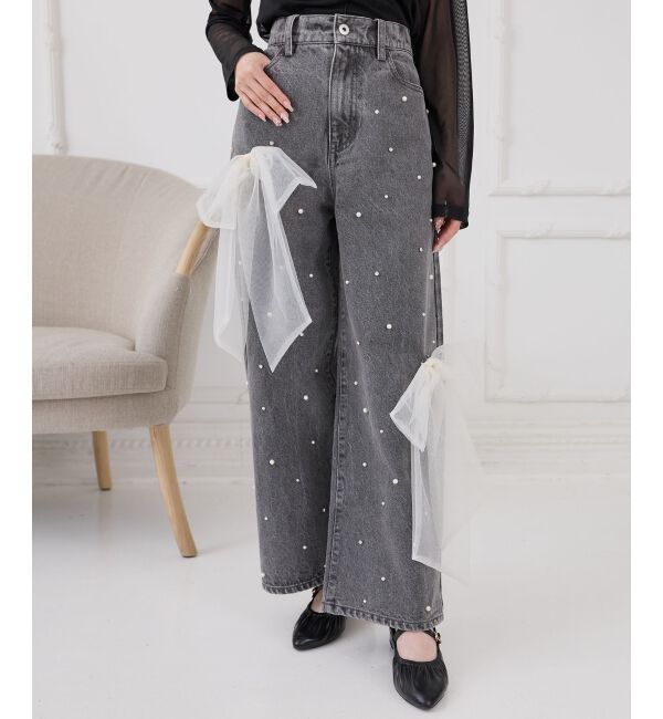  「リボンブローチセットキラキラデニム」|デニム|