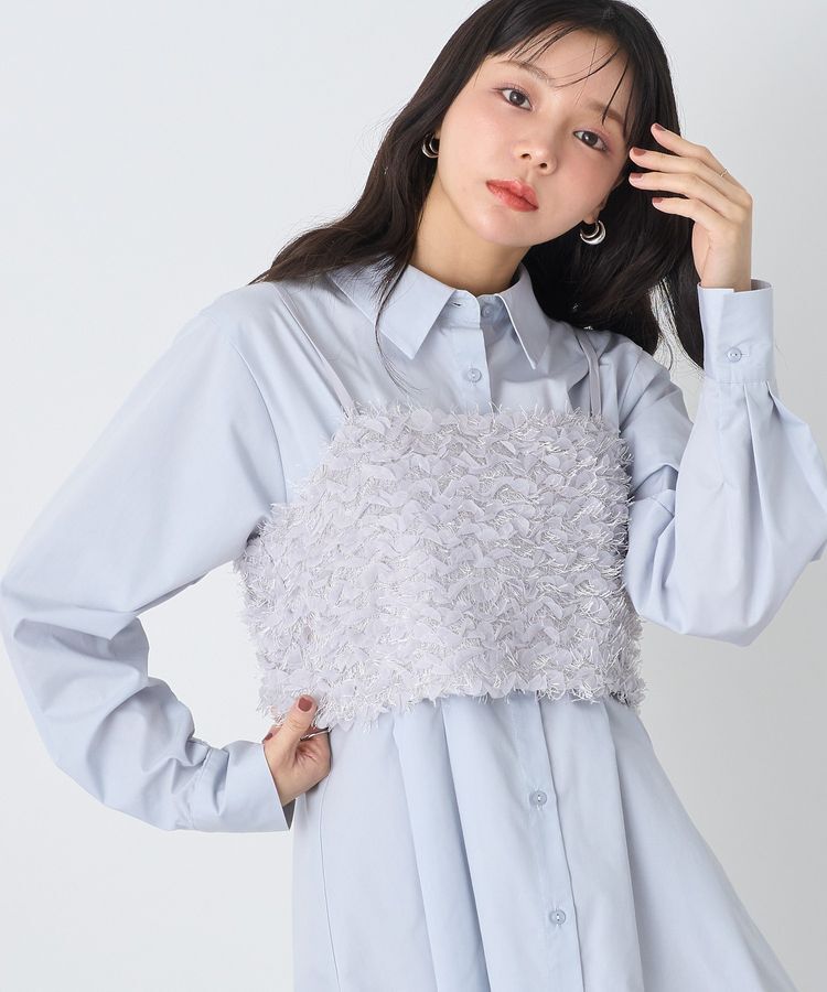 earth music&ecology「フリンジミックスチュールビスチェ」|ベスト・ジレ|Light Gray