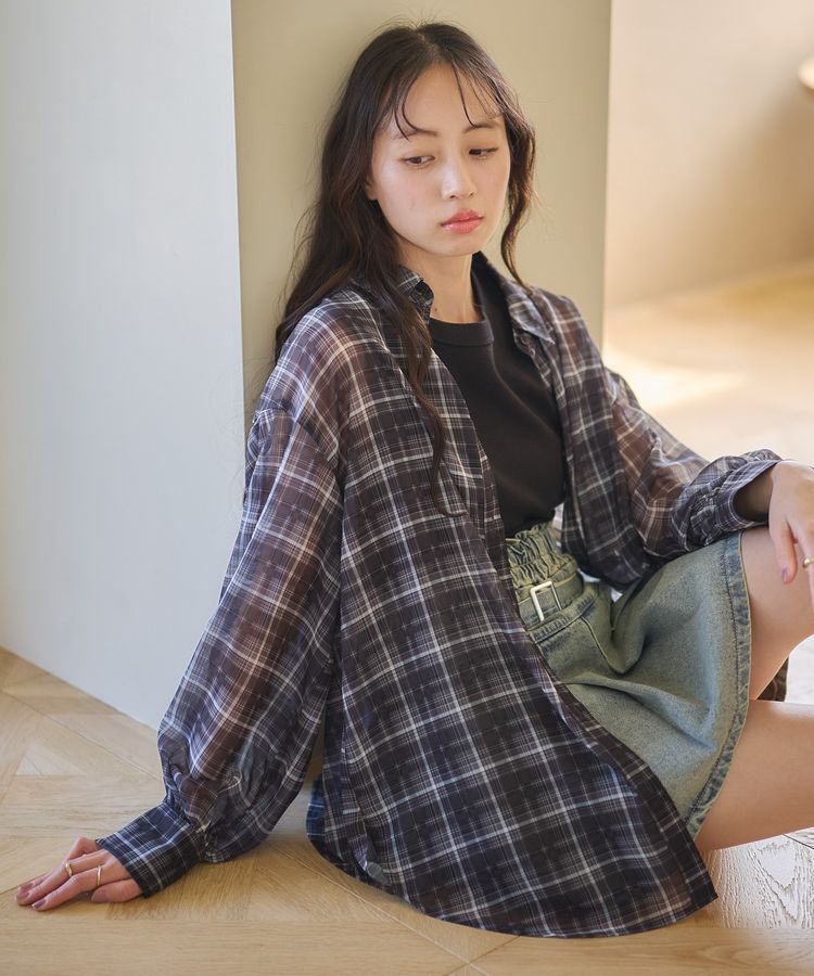 earth music&ecology「シアーチェックシャツ」|シャツ・ブラウス|Black