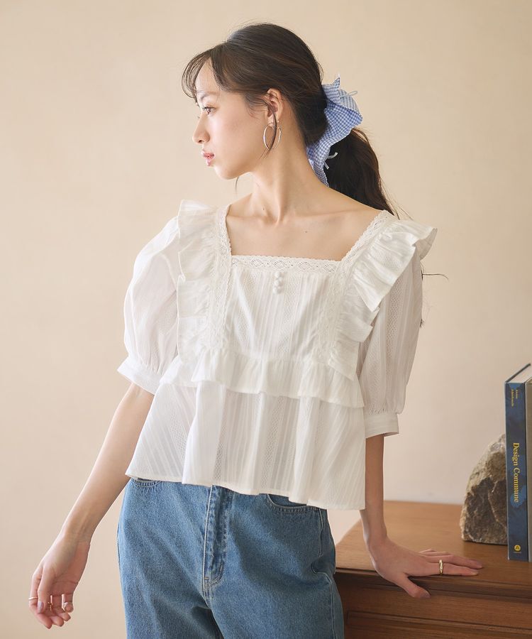 earth music&ecology「パフスリーブコットンフリルブラウス」|シャツ・ブラウス|