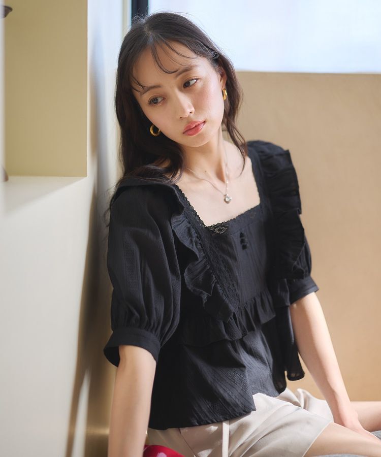 earth music&ecology「パフスリーブコットンフリルブラウス」|シャツ・ブラウス|