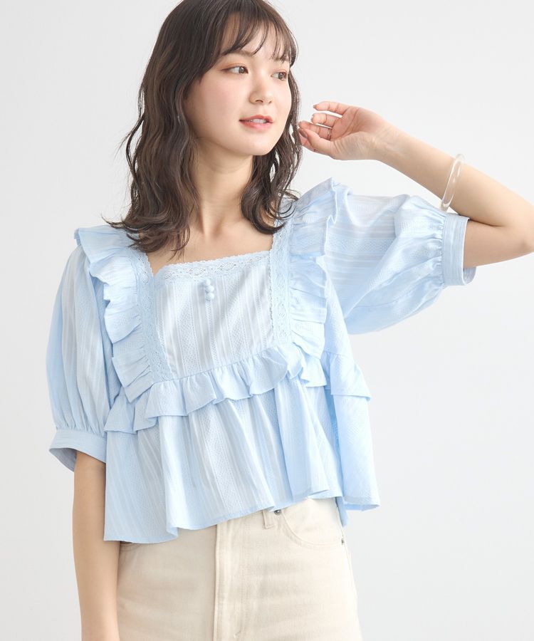 earth music&ecology「パフスリーブコットンフリルブラウス」|シャツ・ブラウス|