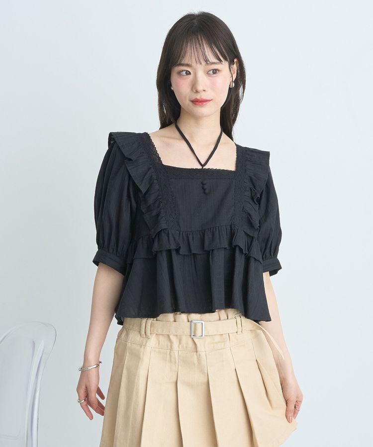 earth music&ecology「パフスリーブコットンフリルブラウス」|シャツ・ブラウス|