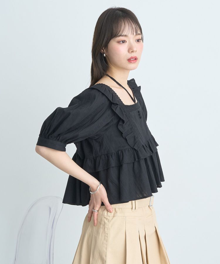 earth music&ecology「パフスリーブコットンフリルブラウス」|シャツ・ブラウス|