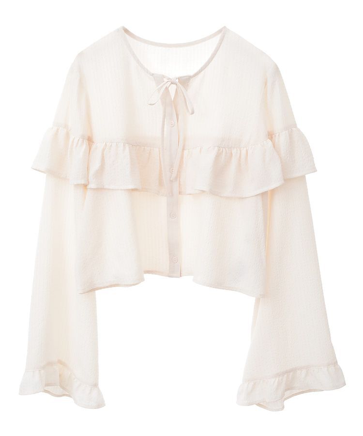 earth music&ecology「フリル切替えショートブラウス」|シャツ・ブラウス|