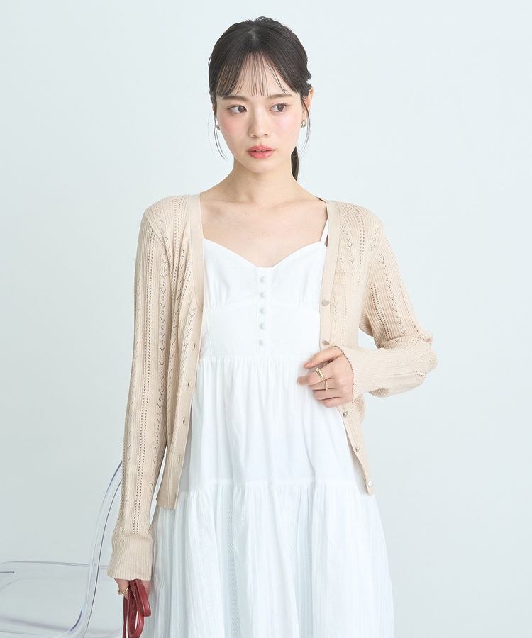 earth music&ecology「シルバーボタン透かし編みニットカーディガン」|カーディガン|