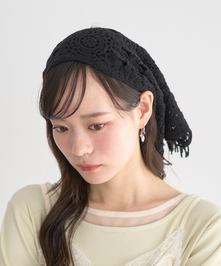 earth music&ecology「マルチクロシェスカーフ」|バンダナ・スカーフ|Black