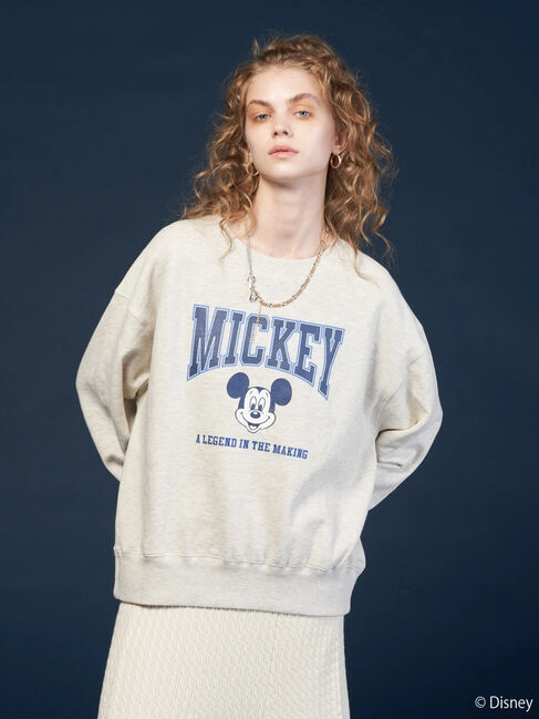  「カレッジロゴ風裏起毛プルオーバー/Mickey」|Tシャツ・カットソー|杢ホワイト