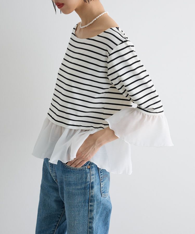 AnriettMusee「異素材ボーダーペプラムカットソー」|Tシャツ・カットソー|