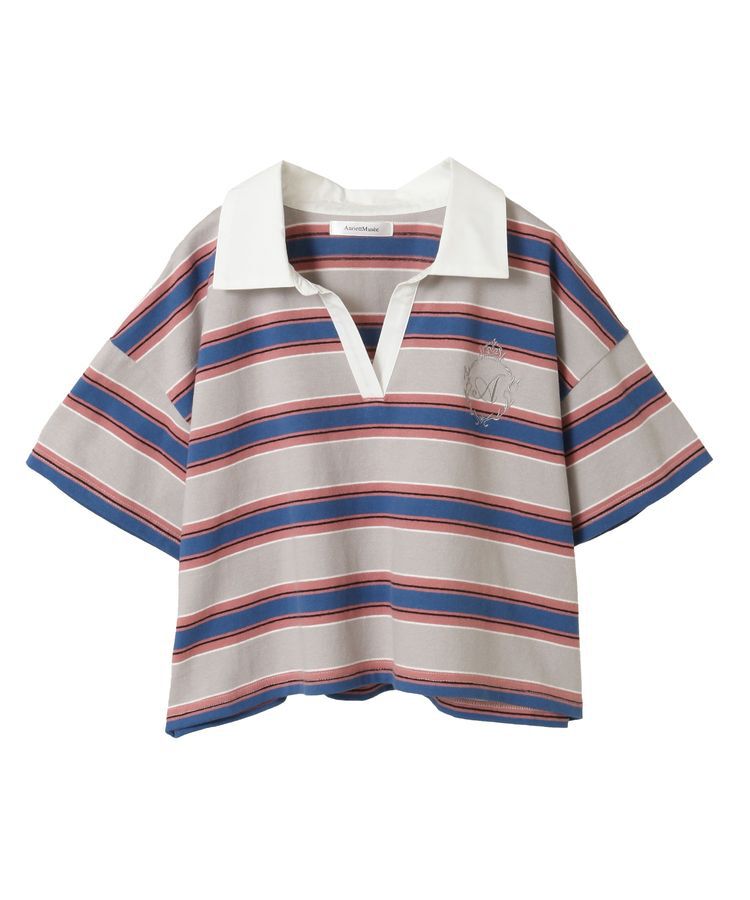 AnriettMusee「エムブレム刺繍ショートボーダーカットソー」|Tシャツ・カットソー|